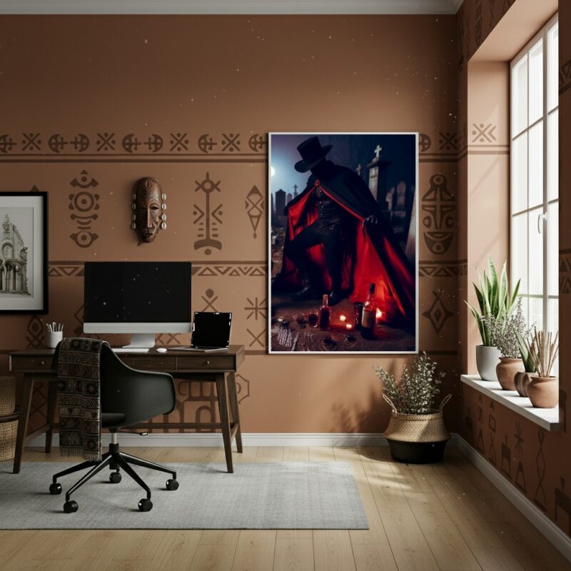Quadro Decorativo Zé Pilintra em um Cemitério - 70x50cm