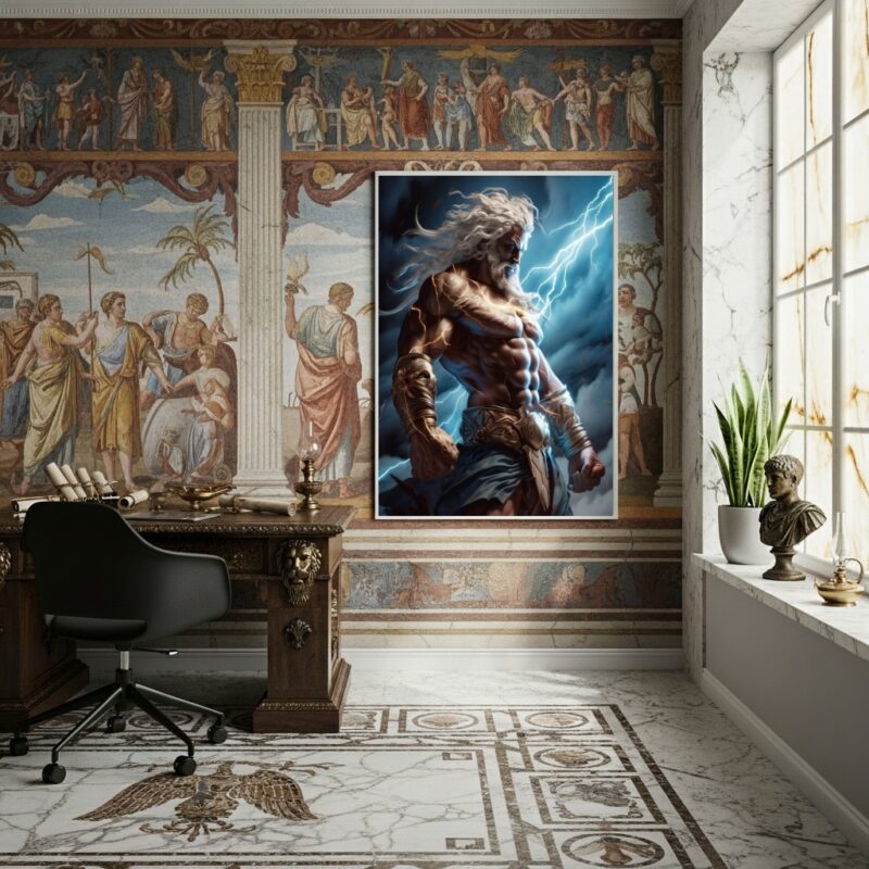 Quadro Decorativo Zeus O Poderoso Deus Grego - 70x50cm