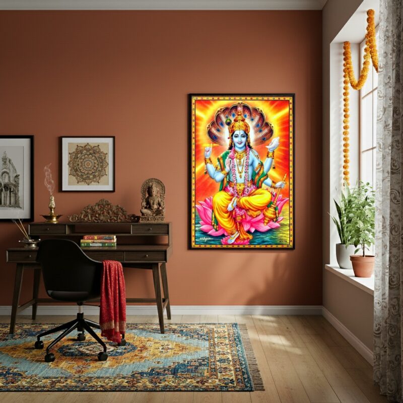 Quadro Deus Hindu Vishnu O Preservador do Universo -70x50cm