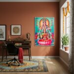 Quadro Deusa Hindu Lakshmi e O Deus Ganesha - 70x50cm