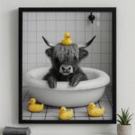 Quadro Divertido Banheiro Boi Com Patinhos
