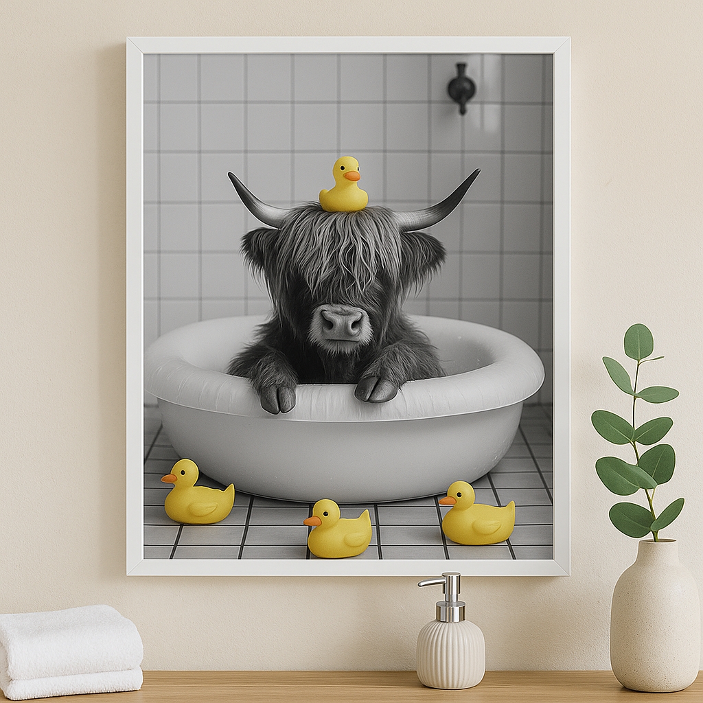 Quadro Divertido Banheiro Boi Com Patinhos