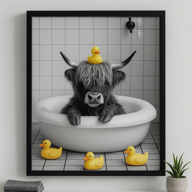 Quadro Divertido Banheiro Boi Com Patinhos