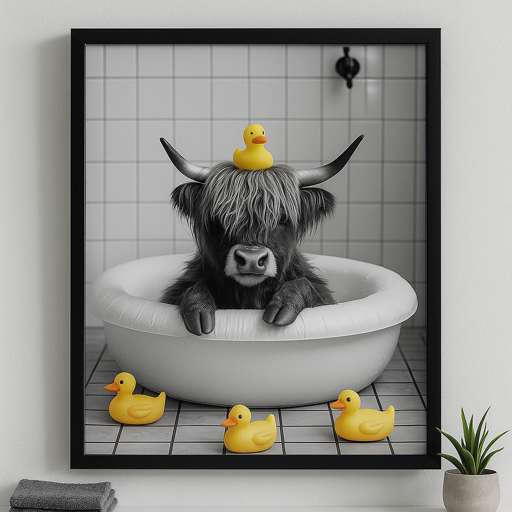 Quadro Divertido Banheiro Boi Com Patinhos