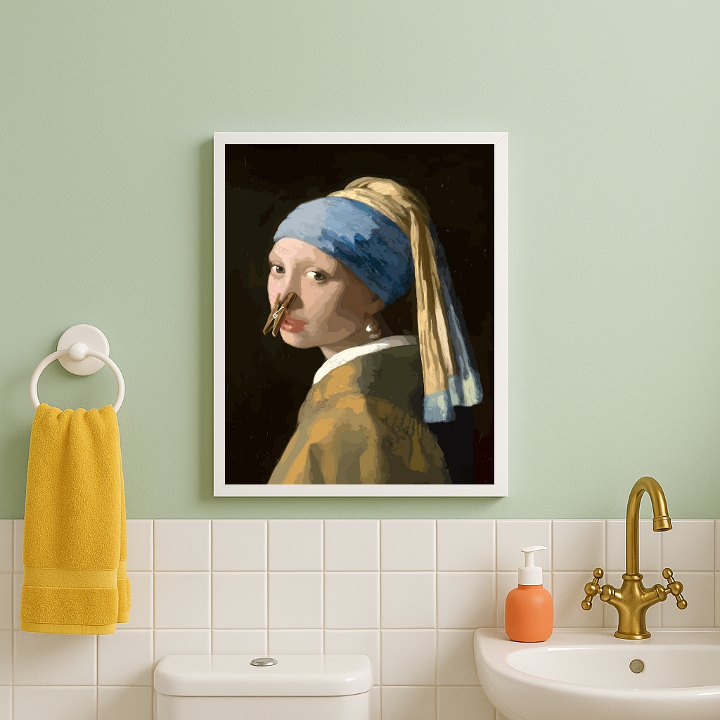 Quadro Divertido Banheiro Menina Do Brinco De Pérolas