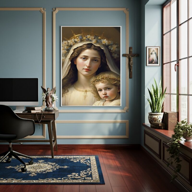 Quadro Estilo Pintura Nossa Senhora e o Menino Jesus-70x50cm