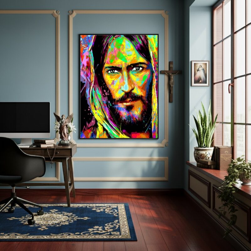 Quadro Estilo Pintura Rosto Jesus - 70x50 cm
