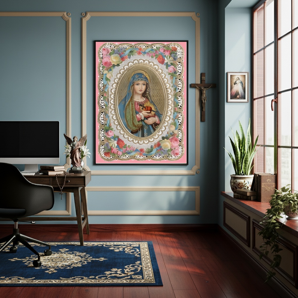 Quadro Estilo Pintura do Imaculado Coração de Maria -70x50cm