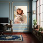 Quadro Jesus Cristo Companheiro dos Animais - 70x50cm