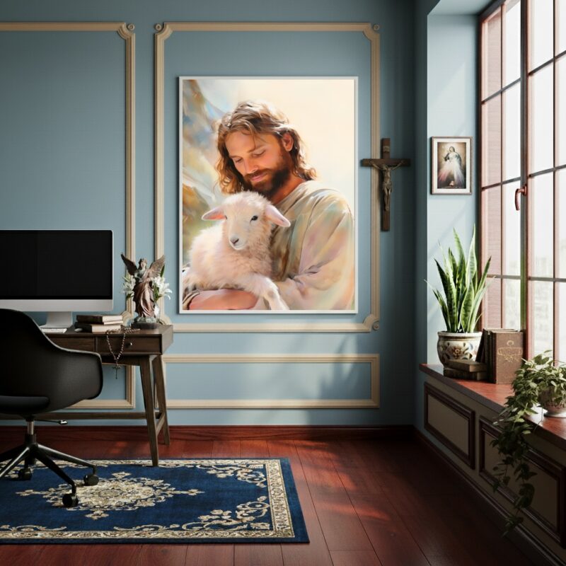 Quadro Jesus Cristo Companheiro dos Animais - 70x50cm