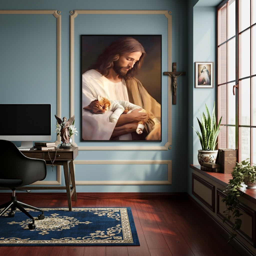 Quadro Jesus Cristo Protetor dos Animais - 70x50cm