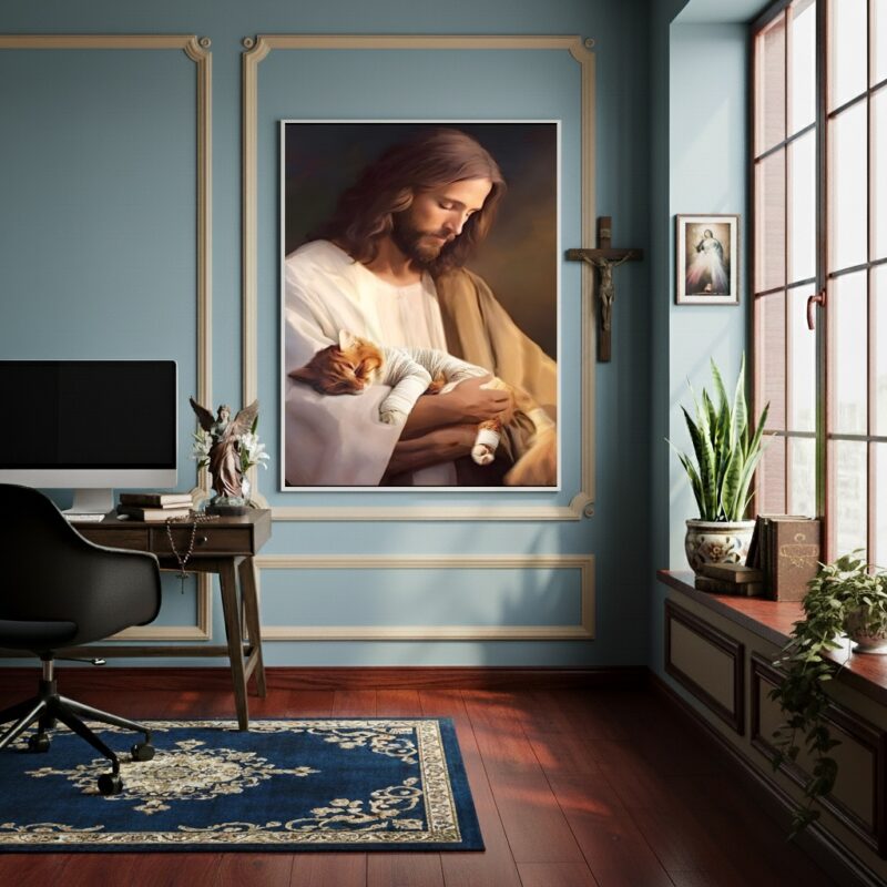 Quadro Jesus Cristo Protetor dos Animais - 70x50cm