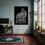 Quadro Jesus Maria e José - Noite Estrelada - 70x50cm