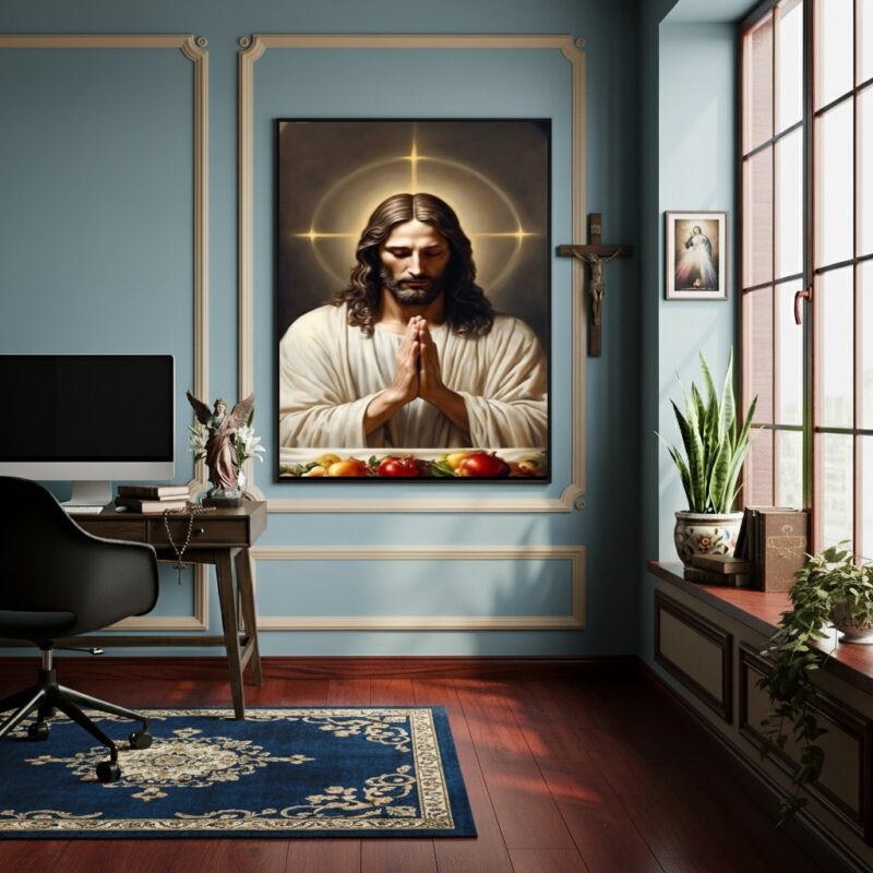 Quadro Jesus Orando A Mesa - 70x50 cm
