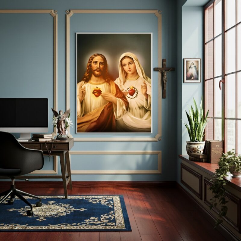 Quadro Jesus Símbolo de Amor e Maria de Pureza - 70x50cm