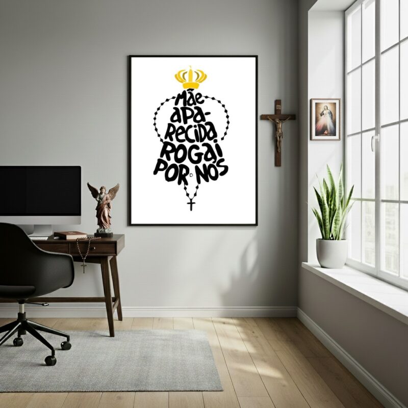 Quadro Mãe Aparecida Rogai Por Nós - 70x50 cm