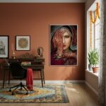 Quadro Noiva Indiana com Tatuagens de Henna - 70x50cm