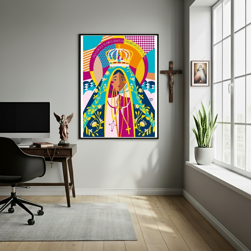 Quadro Nossa Senhora Aparecida Aquarela - 70x50 cm