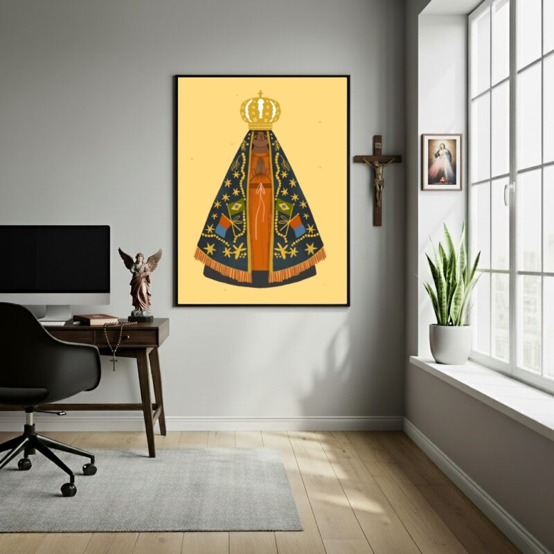Quadro Nossa Senhora Aparecida Fundo Amarelo - 70x50 cm