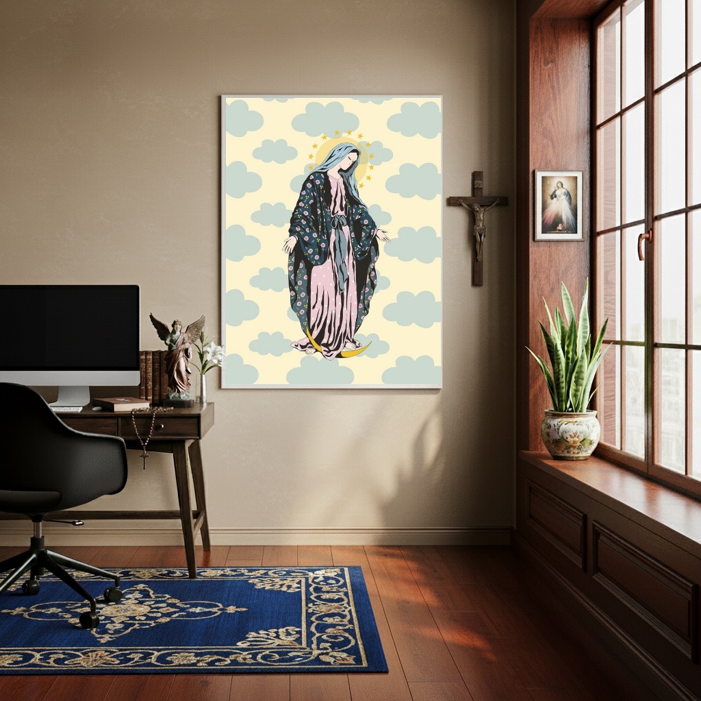 Quadro Nossa Senhora Com Nuvens - 70x50 cm