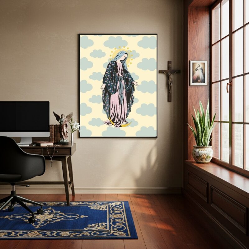 Quadro Nossa Senhora Com Nuvens - 70x50 cm