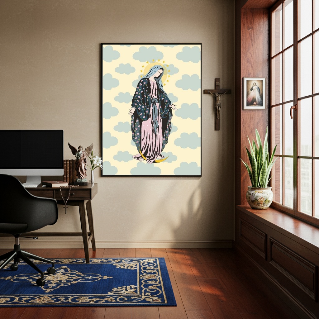 Quadro Nossa Senhora Com Nuvens - 70x50 cm