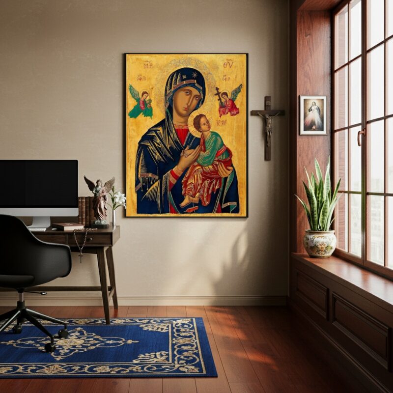 Quadro Nossa Senhora Perpétuo Socorro Dourado - 70x50 cm