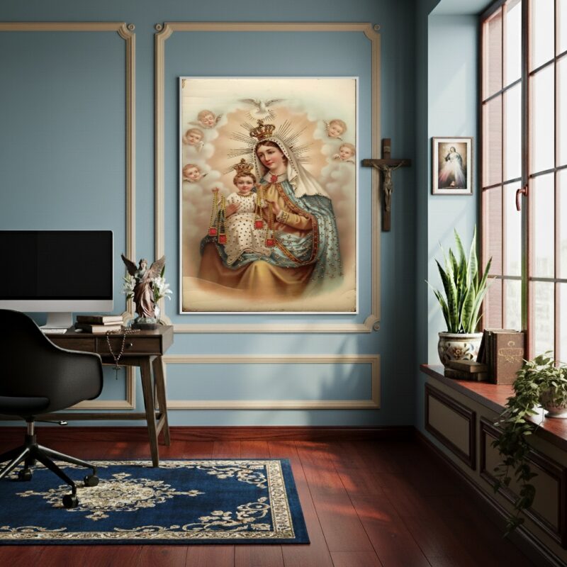 Quadro Nossa Senhora do Carmo Segura Menino Jesus - 70x50cm