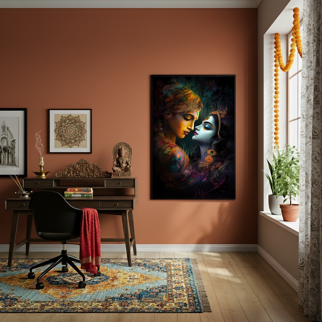 Quadro Radha e Krishna, Divindades do Hinduísmo - 70x50cm - Quadros Online