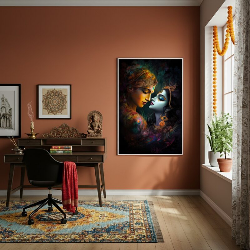 Quadro Radha e Krishna Divindades do Hinduísmo - 70x50cm