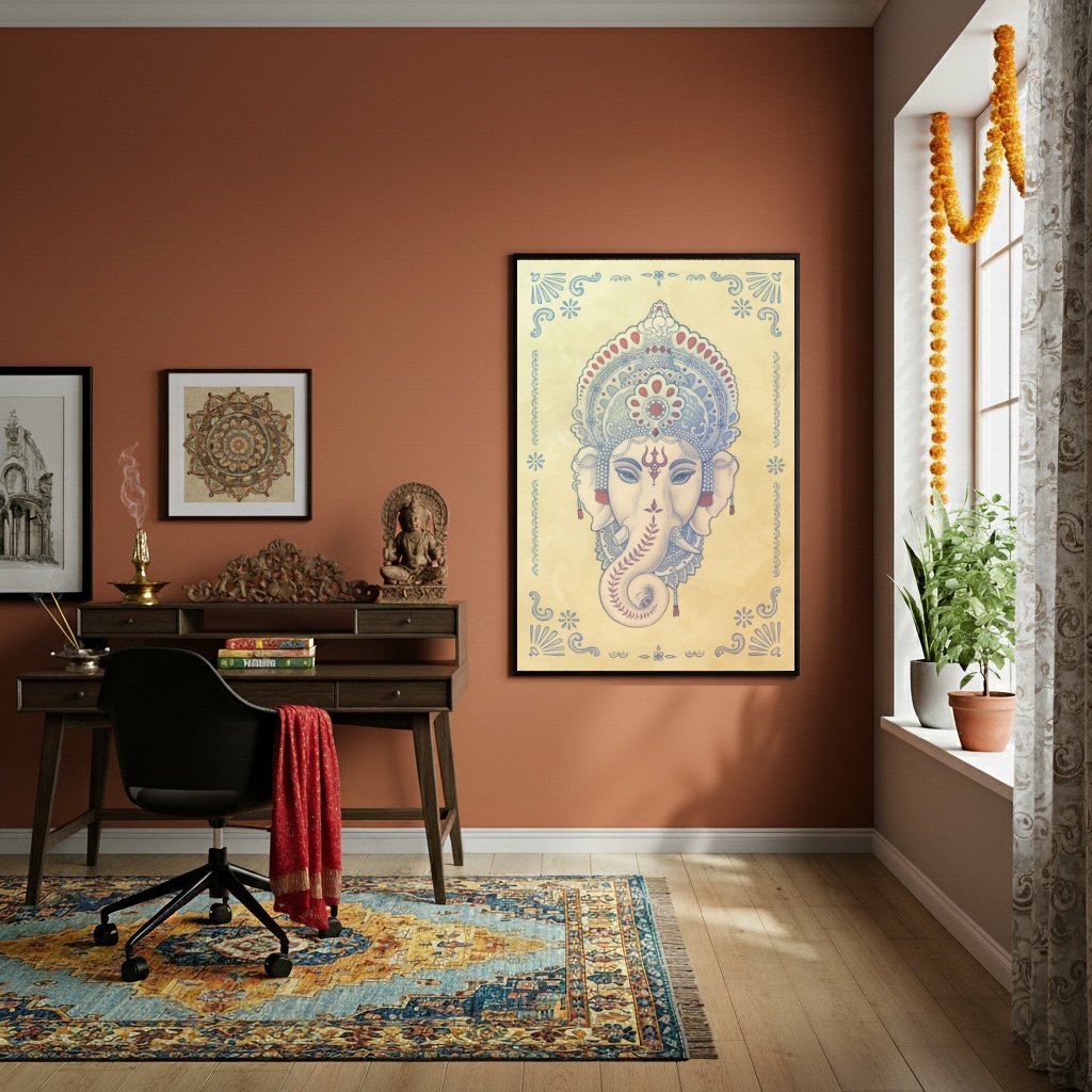 Quadro Representação Artística Divindade Ganesha - 70x50cm