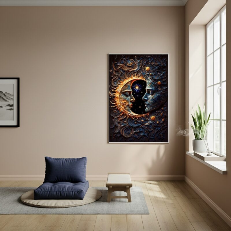 Quadro Representação Artística do Sol e a Lua - 70x50cm