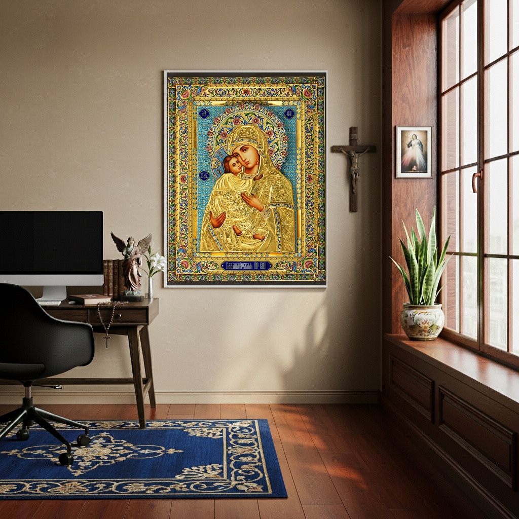 Quadro Sacro Maria Com Menino Jesus - 70x50 cm