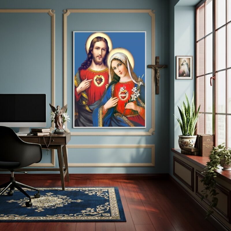Quadro Sagrado Coração de Jesus e de Maria - 70x50cm