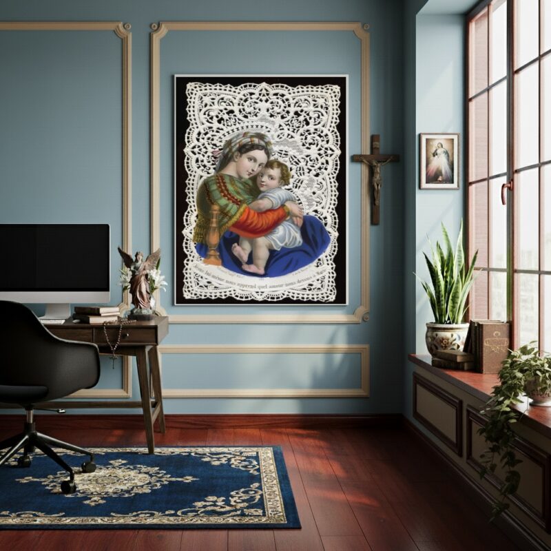 Quadro Santinho da Virgem Maria e o Menino Jesus - 70x50cm
