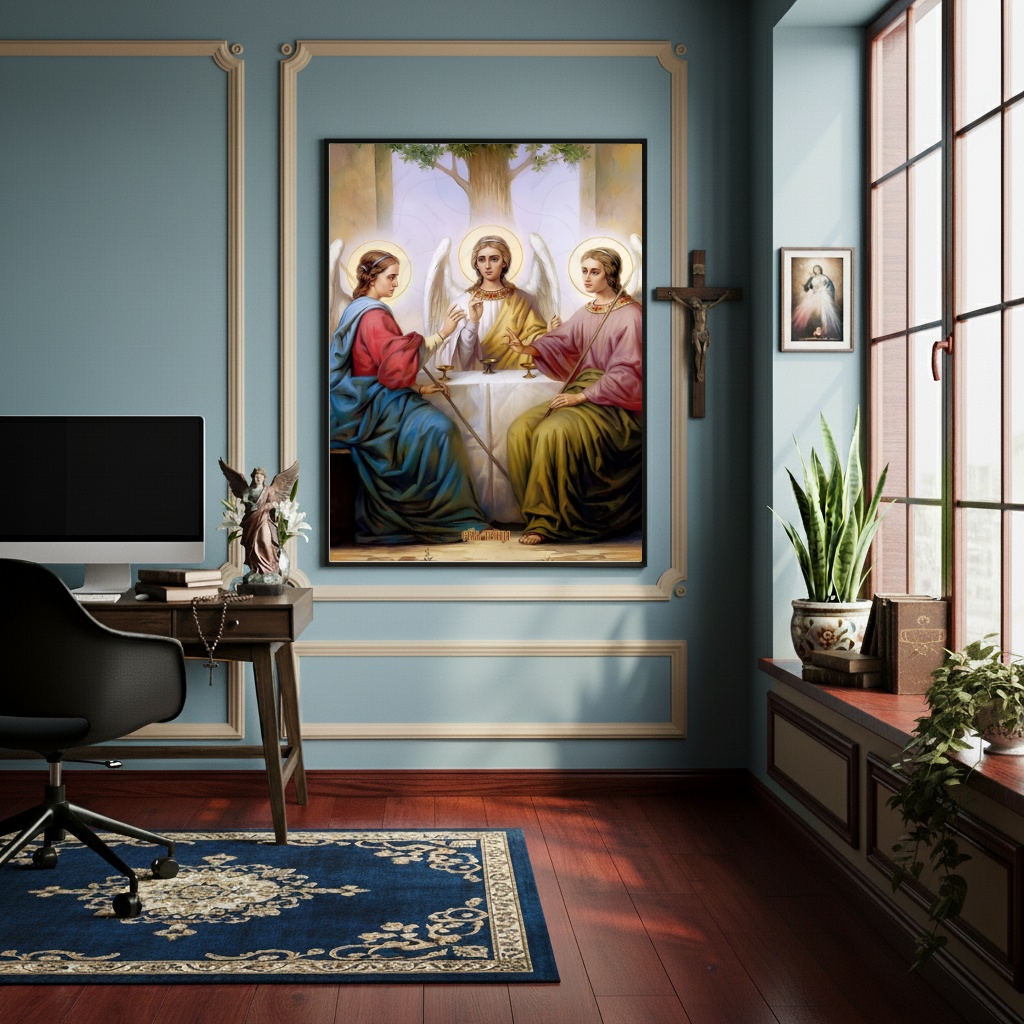 Quadro Santíssima Trindade -Pai Filho Espírito Santo-70x50cm