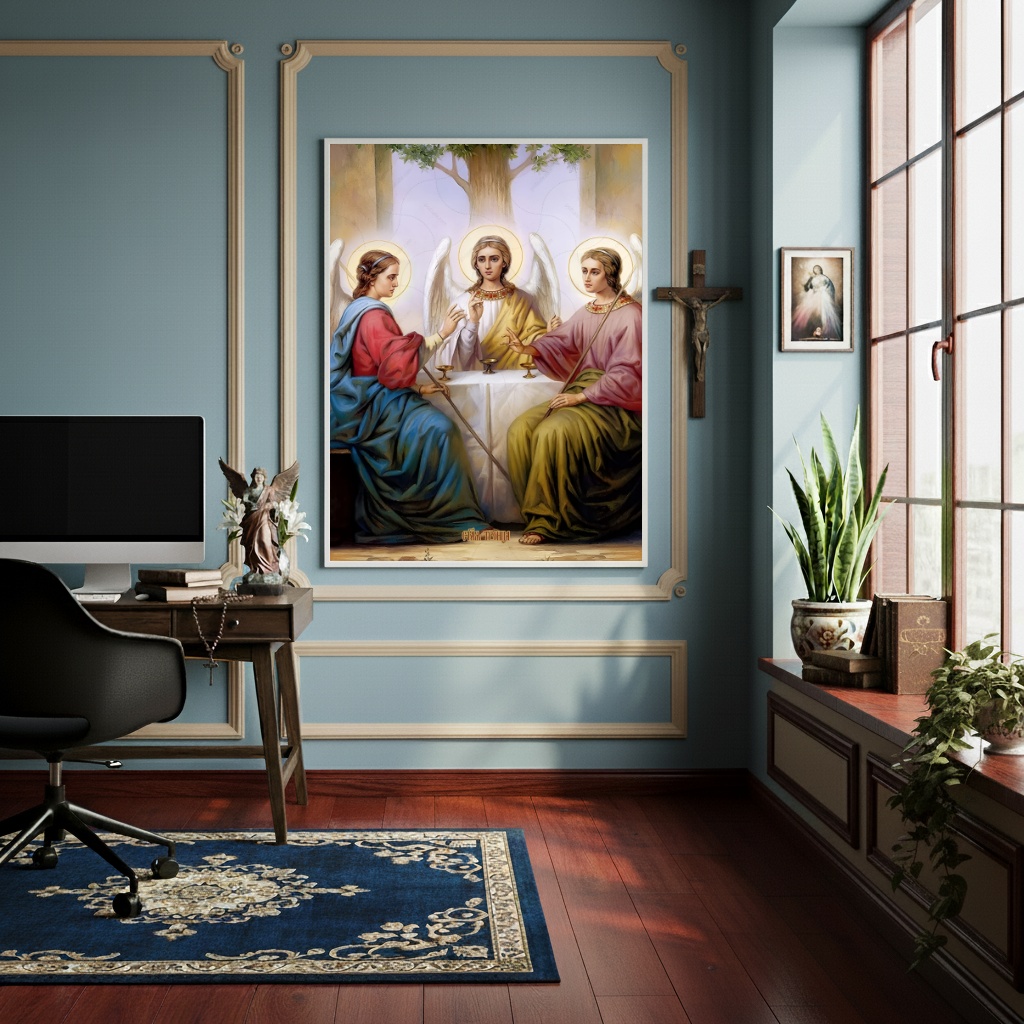 Quadro Santíssima Trindade -Pai Filho Espírito Santo-70x50cm