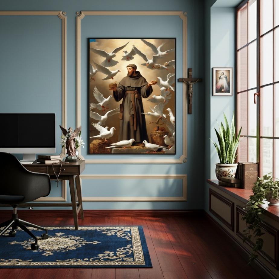 Quadro São Francisco de Assis Padroeiro dos Animais -70x50cm