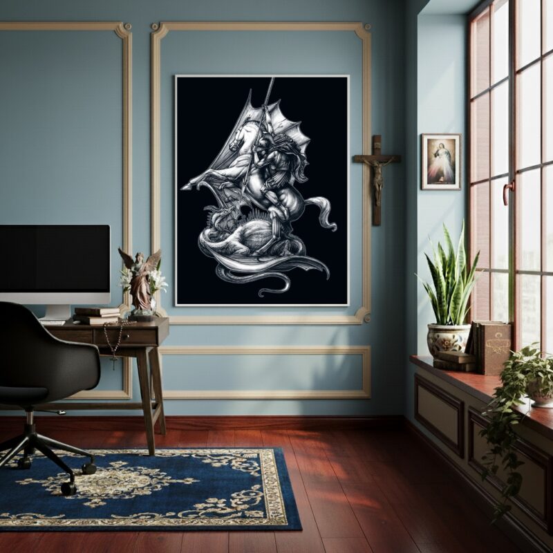 Quadro São Jorge O Santo Cristão e o Dragão - 70x50cm