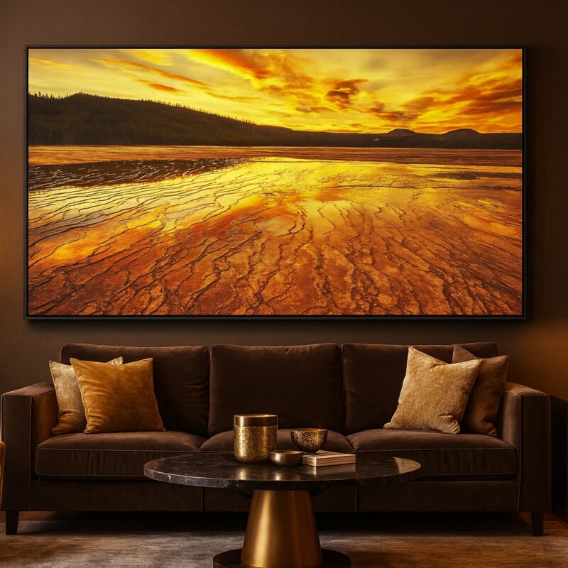 Quadro Sofisticado Canvas Paisagem Marrom Com Dourado