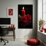 Quadro Umbanda Vela e Rosas Vermelhas - 70x50 cm