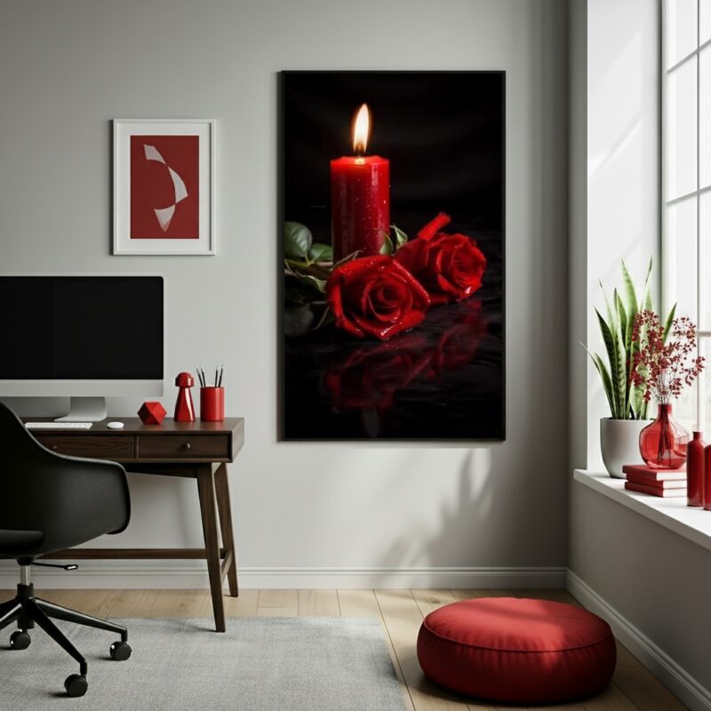 Quadro Umbanda Vela e Rosas Vermelhas - 70x50 cm