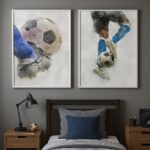 Kit 2 Quadros Canvas Quarto Menino Futebol Aquarela