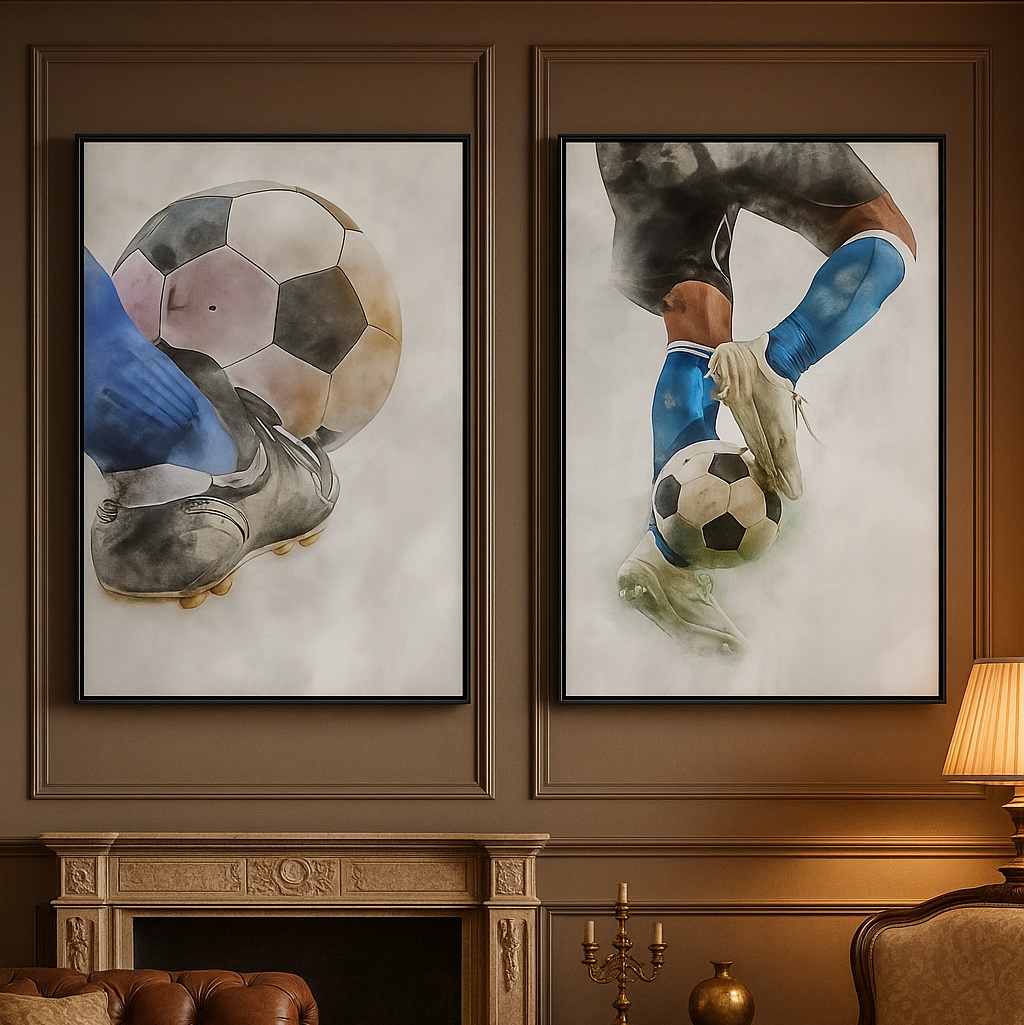 Kit 2 Quadros Canvas Quarto Menino Futebol Aquarela - Imagem 4