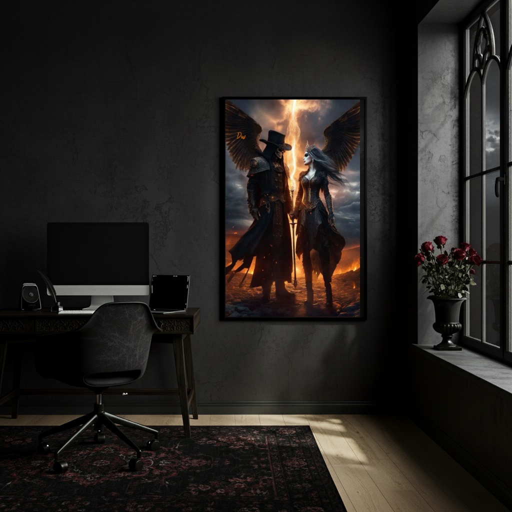 Quadro Arte Inspirada em Exu e Pomba Gira - 70x50cm