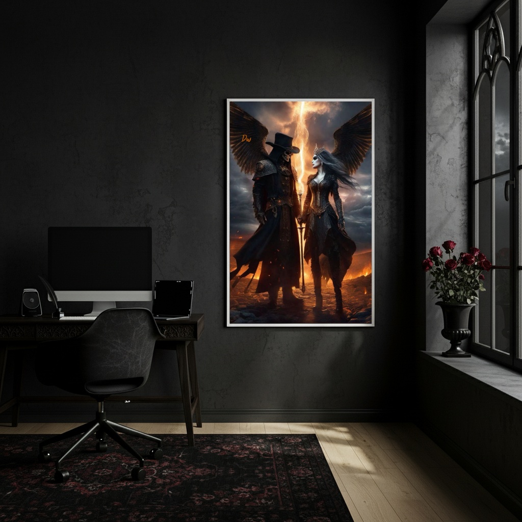 Quadro Arte Inspirada em Exu e Pomba Gira - 70x50cm