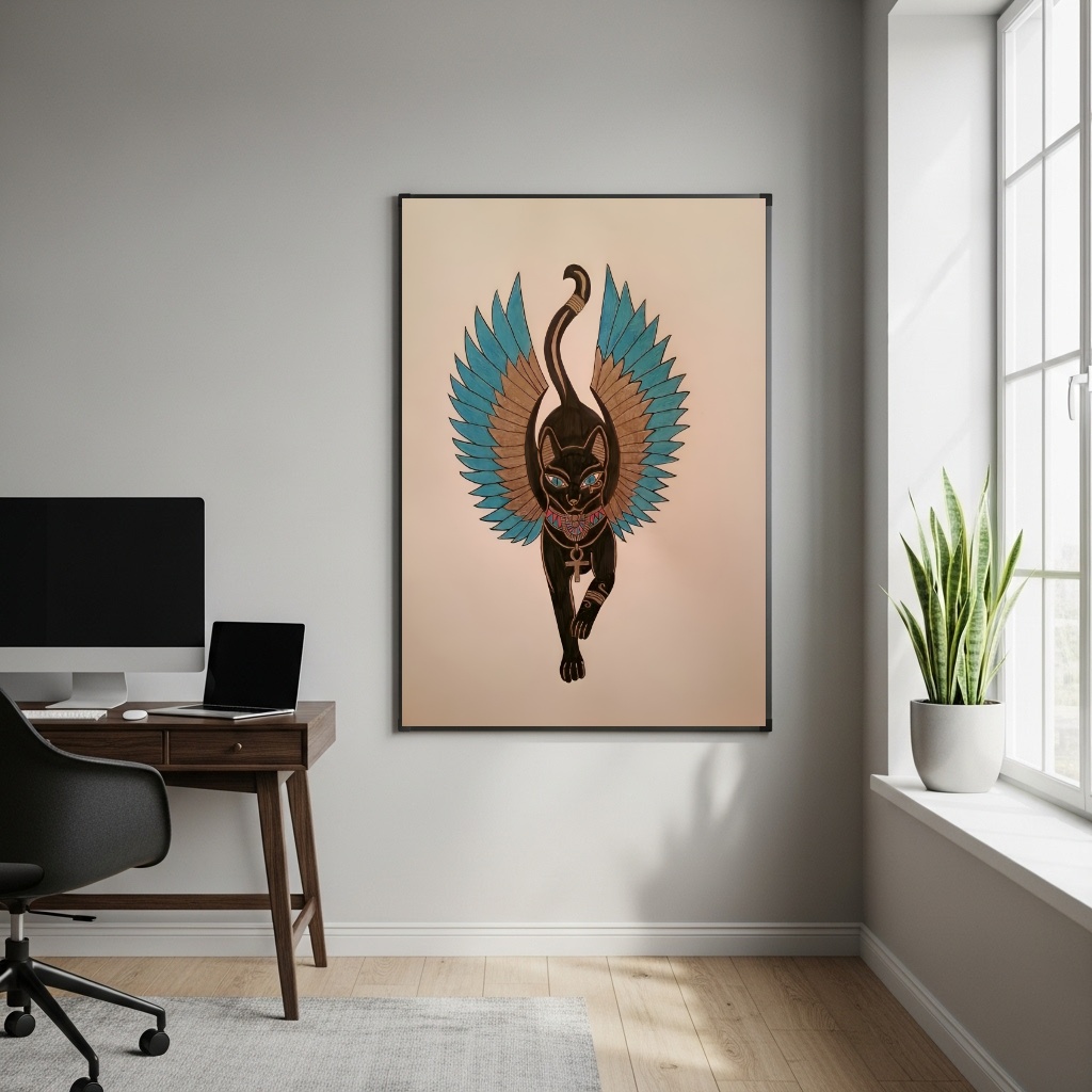 Quadro Bastet (ou Bast) Deusa Egípcia dos Gatos - 70x50cm
