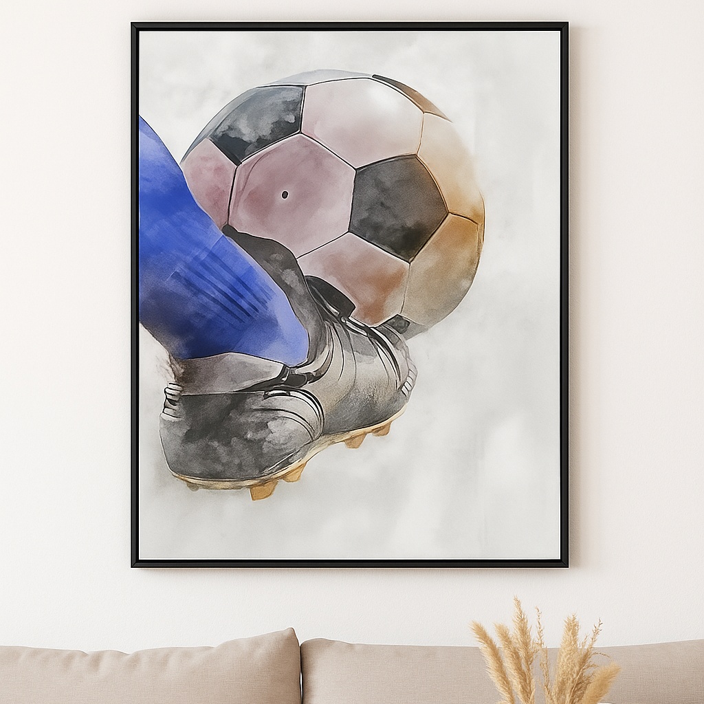 Quadro Canvas Aquarela Futebol Chute