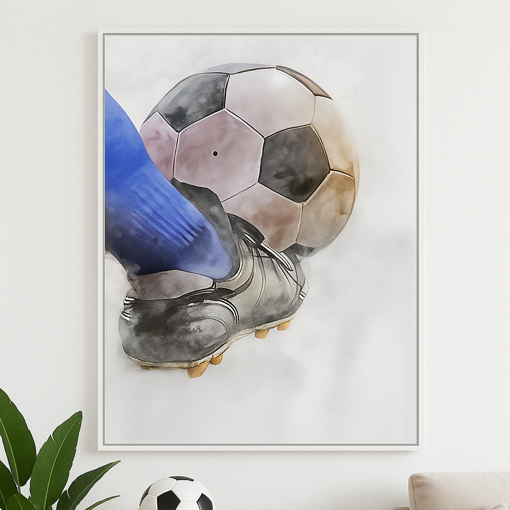 Quadro Canvas Aquarela Futebol Chute - Imagem 4