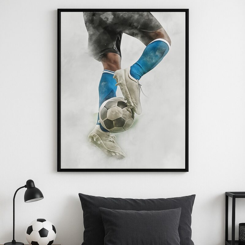 Quadro Canvas Aquarela Futebol Drible